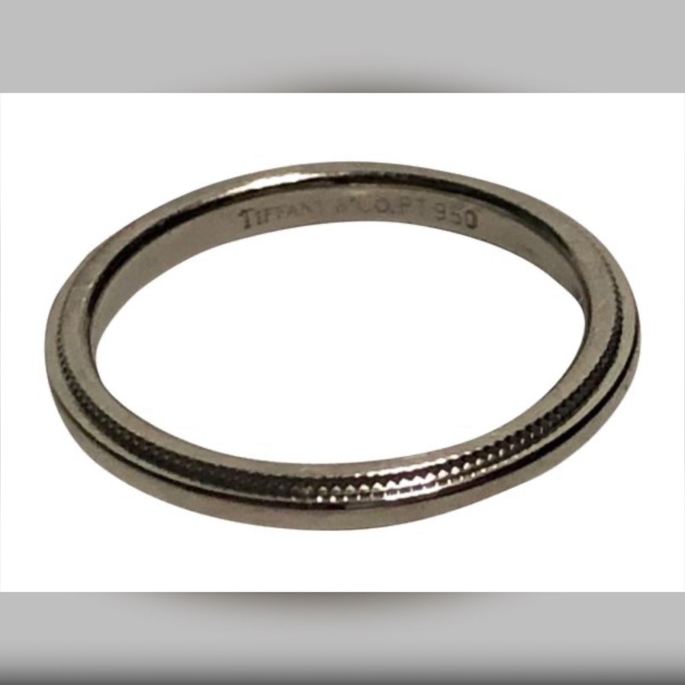 Tiffany Platinum PT950 Milgrain Wedding Band Ring Classic Size 4.5